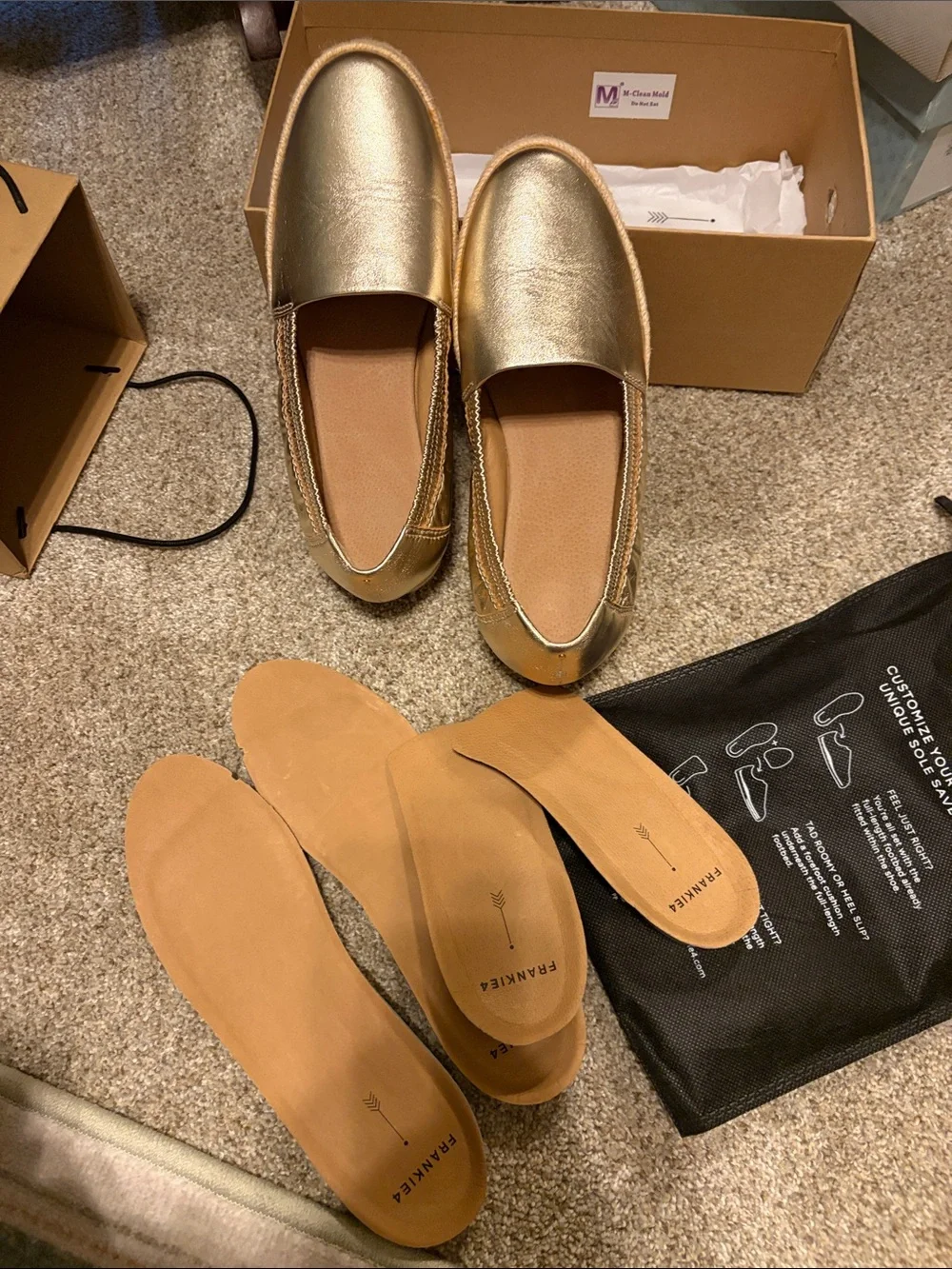 Gold Espadrille Frankie4 Slip-On Shoes for Women. Comes with 2 types of inserts!